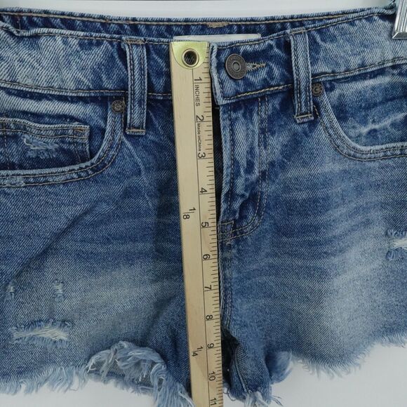 Extra Small Denim Shorts Blue Raw Hem Boho Festival Coastal Summer Distressed‎ - Picture 4 of 16